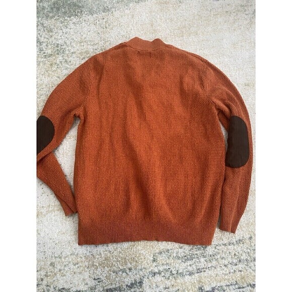 Chaps Ralph Lauren Sz L Mens Mock Neck Orange Henley Sweater With Elbow Patches - Picture 2 of 8